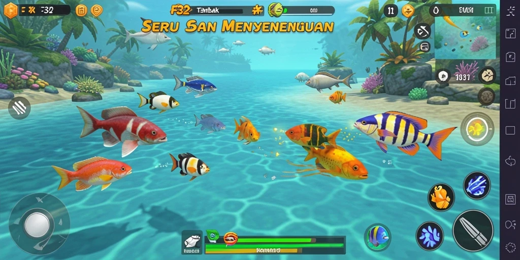 Tangkapan layar utama F32 dengan aksi Tembak Ikan yang seru.