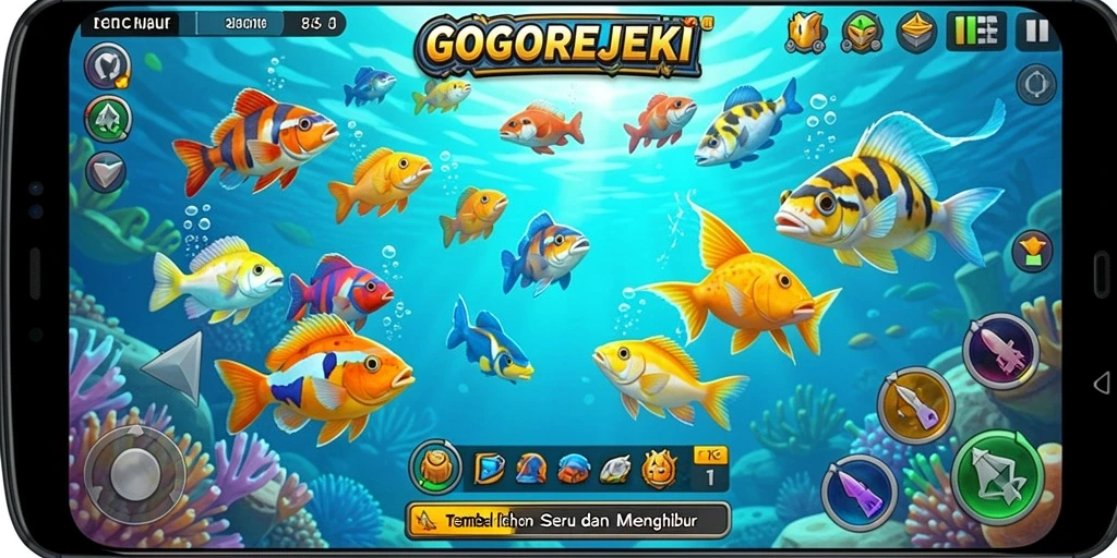 Screenshot gameplay GOGOREJEKI yang menampilkan serunya berburu ikan.