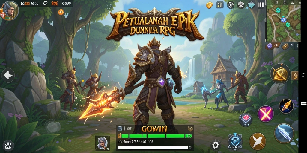 Tampilan gameplay GOWIN yang seru dalam pertarungan RPG.