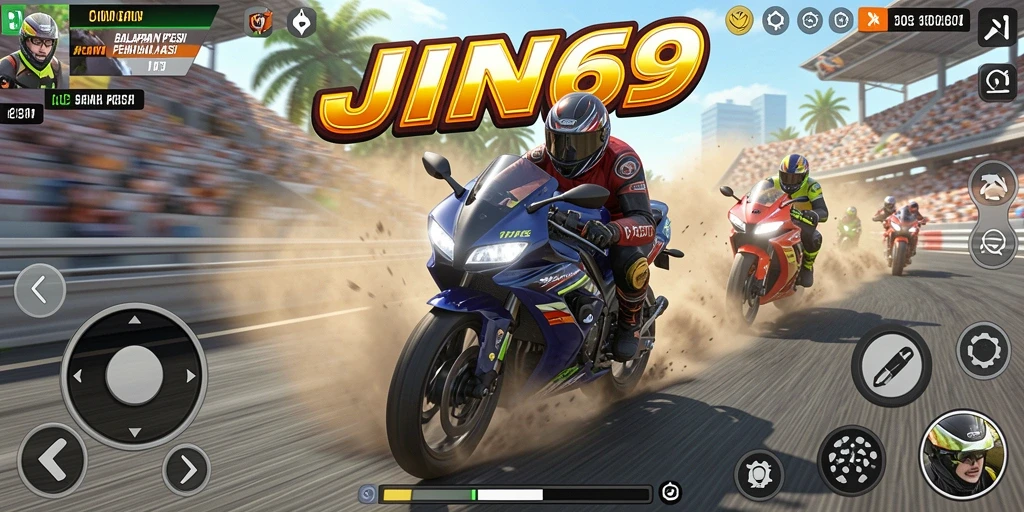 Gameplay menegangkan dari JIN69 di lintasan balap.
