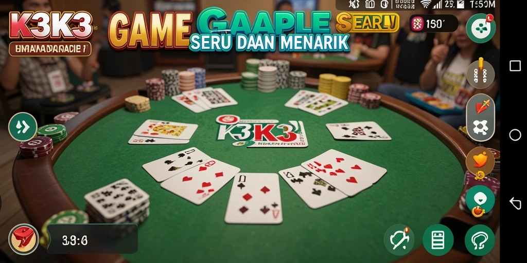 Tampilan gameplay seru K3K3 yang memperlihatkan keseruan bermain Gaple.
