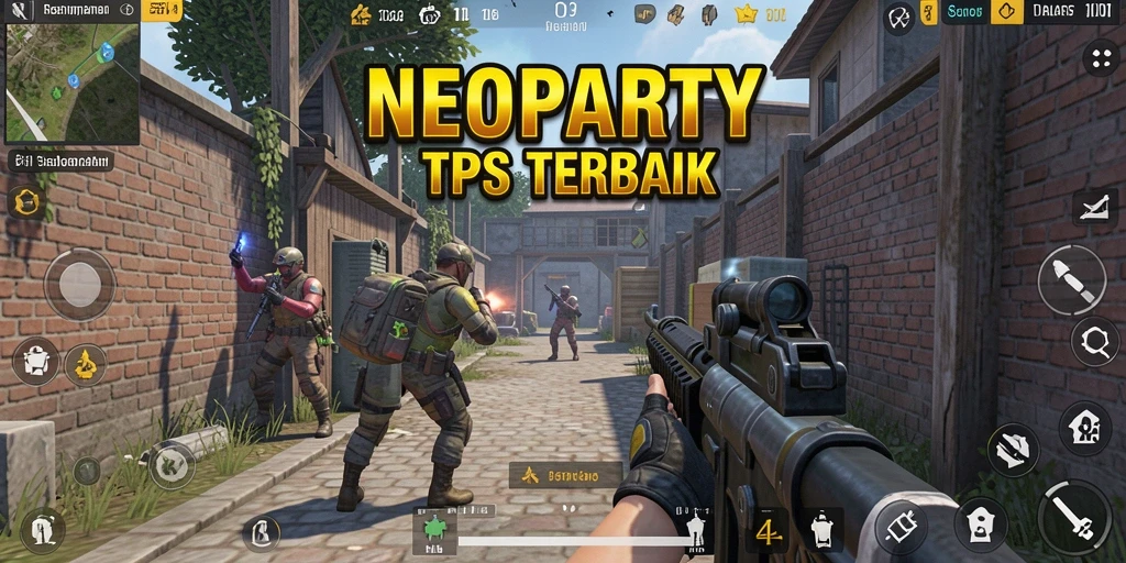 Tangkapan layar gameplay NEOPARTY dengan aksi tembak-menembak seru.