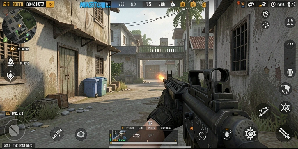 Tampilan gameplay mendebarkan dari NIASTOTO dengan aksi tembak-menembak.