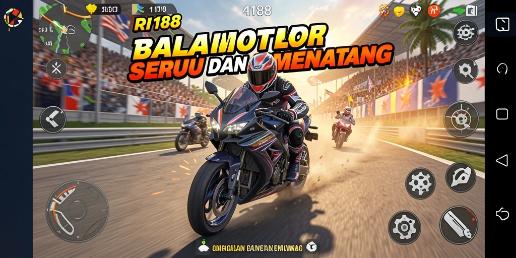 Screenshot dari gameplay balap motor yang mendebarkan di RI188.