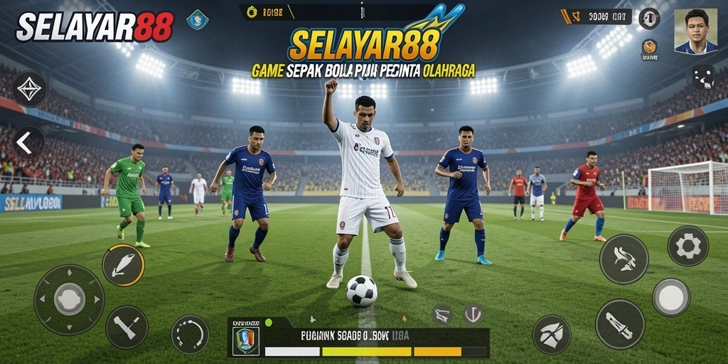 Tampilan gameplay seru dari SELAYAR88 yang menggambarkan aksi sepak bola.