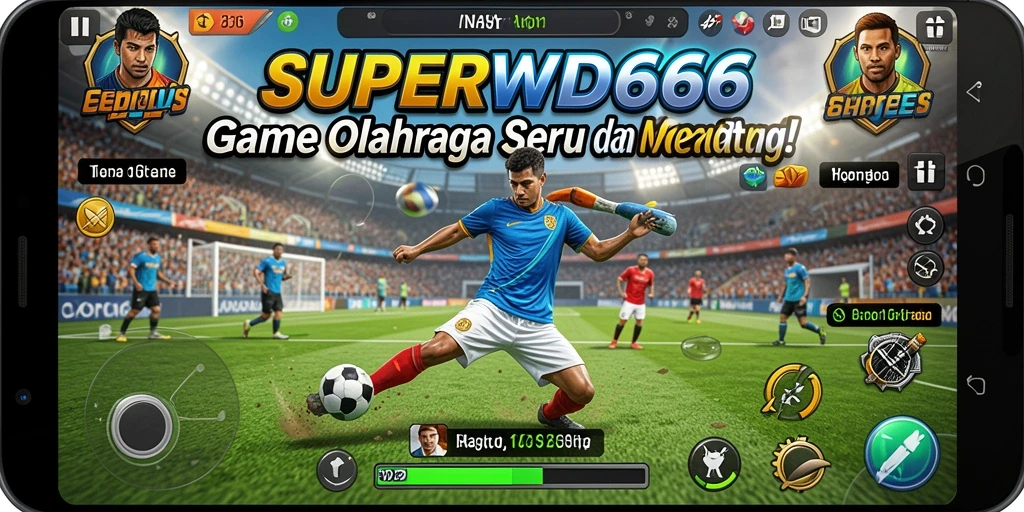 Tampilan gameplay seru dari SUPERWD666 di lapangan olahraga.